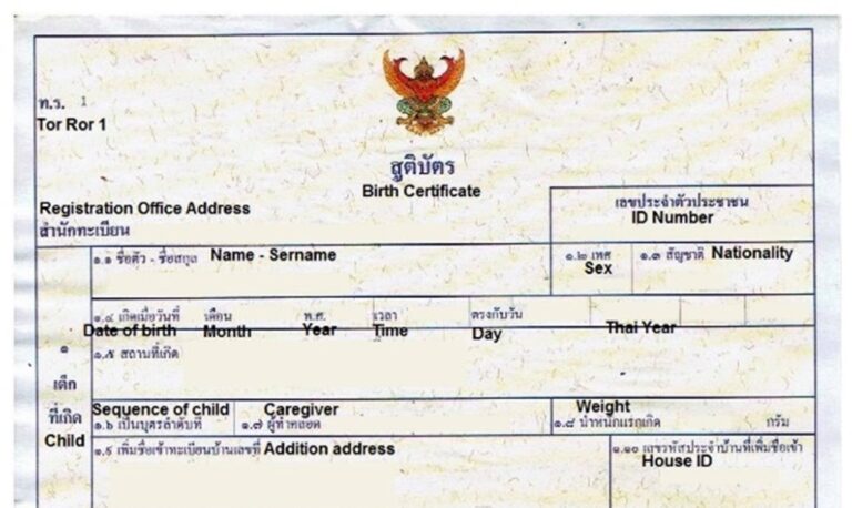 Thai birth certificate (domestic)